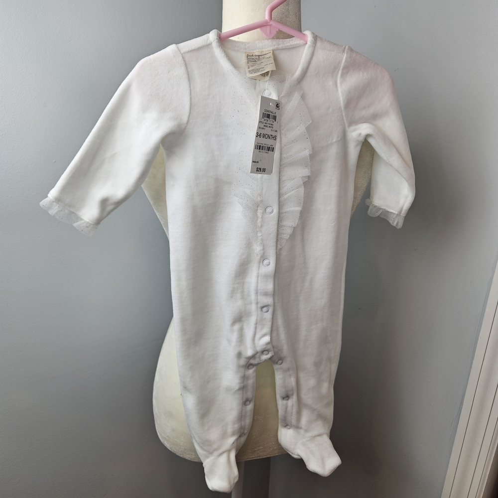 First Impressions White Baby Onesie with Ruffle Detail